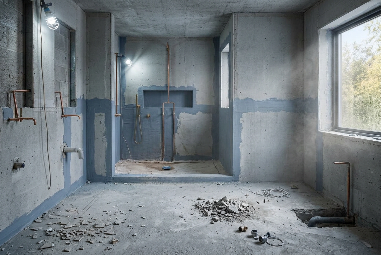 Badkamer in sloopstaat