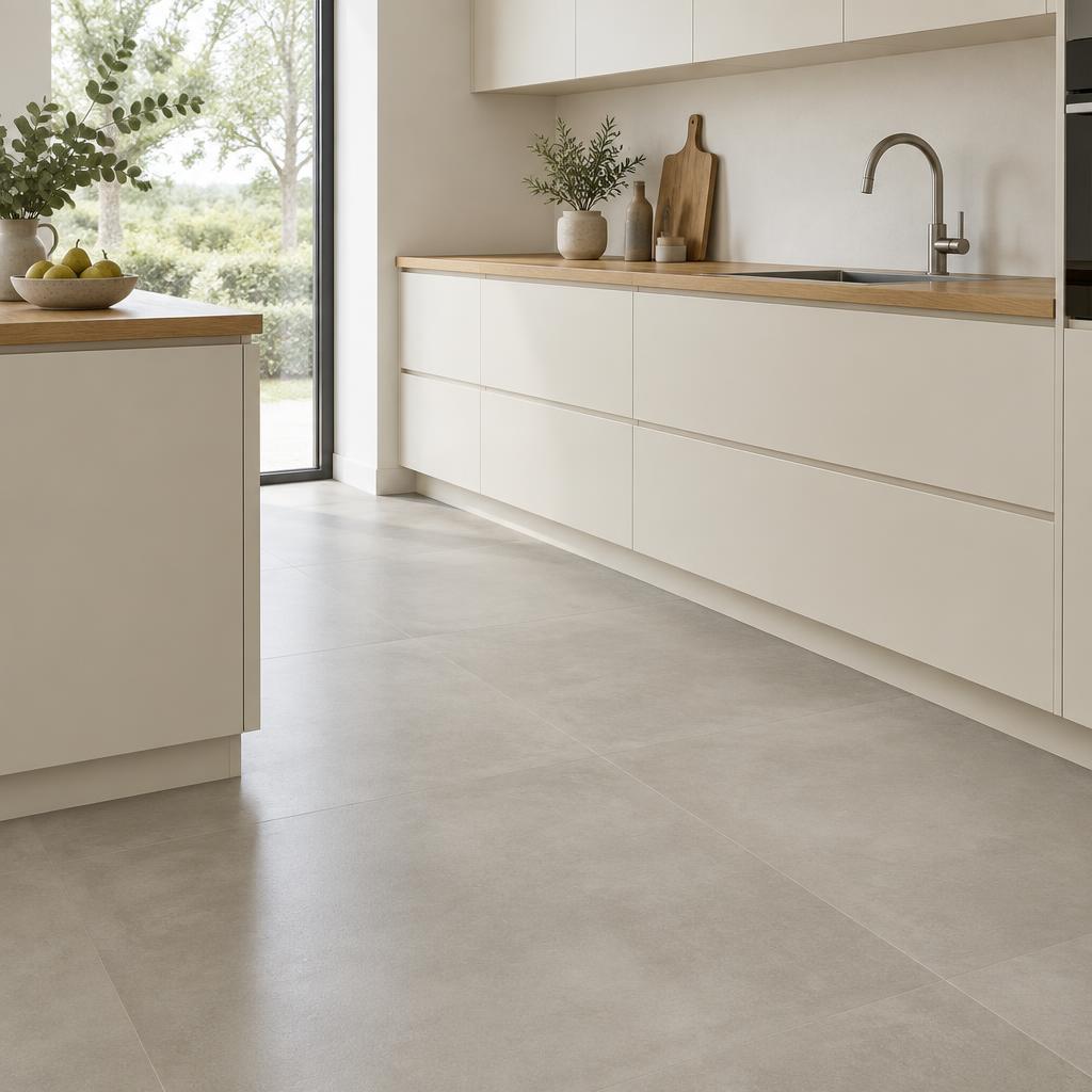 Keuken met betonlook tegels