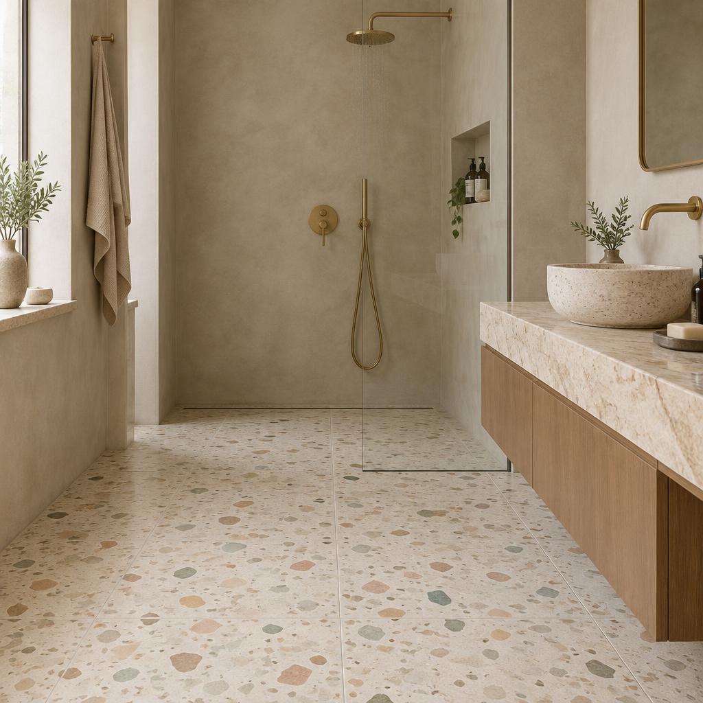 Badkamer met terrazzo tegels